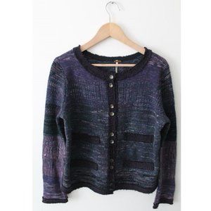 Free People Angora Chunky Knit Cardigan Size Medium Purple White Blue